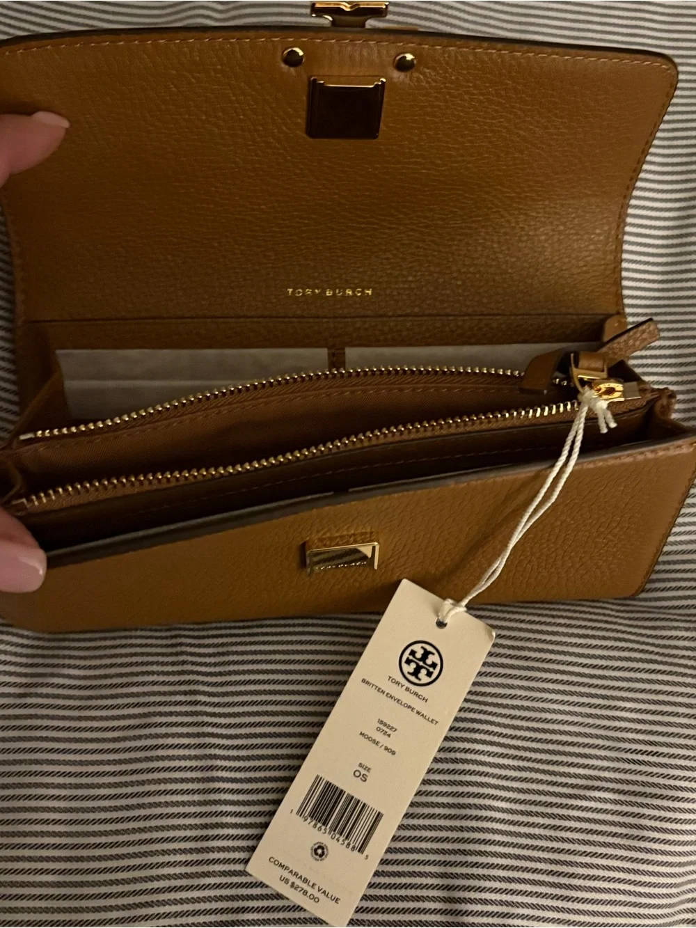 Tory Burch Chestnut Brown Leather Crossbody with Gold Logo